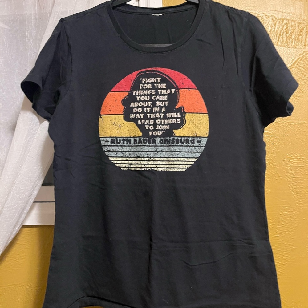 Black Graphic Tee with Retro Sunset Print